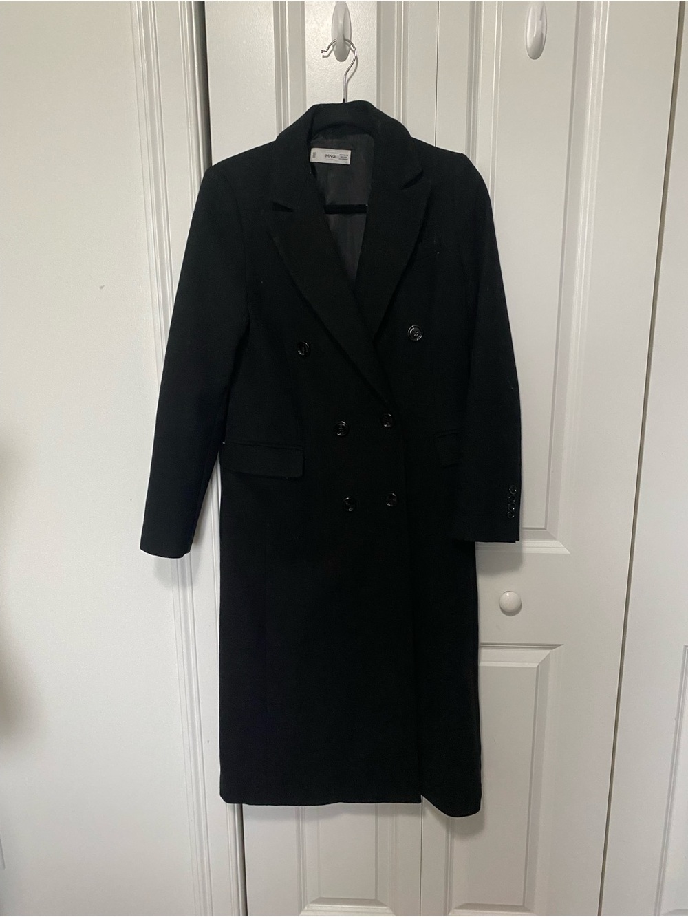 Mango Black Double-Breasted Wool Blend Trench Coat